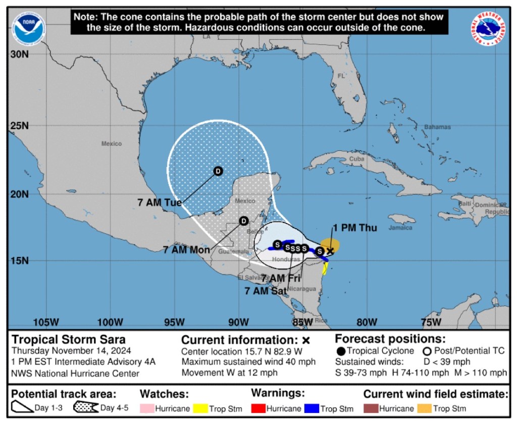 Tormenta tropical Sara provoca alerta en Quintana Roo, Campeche y&nbsp;Yucatán